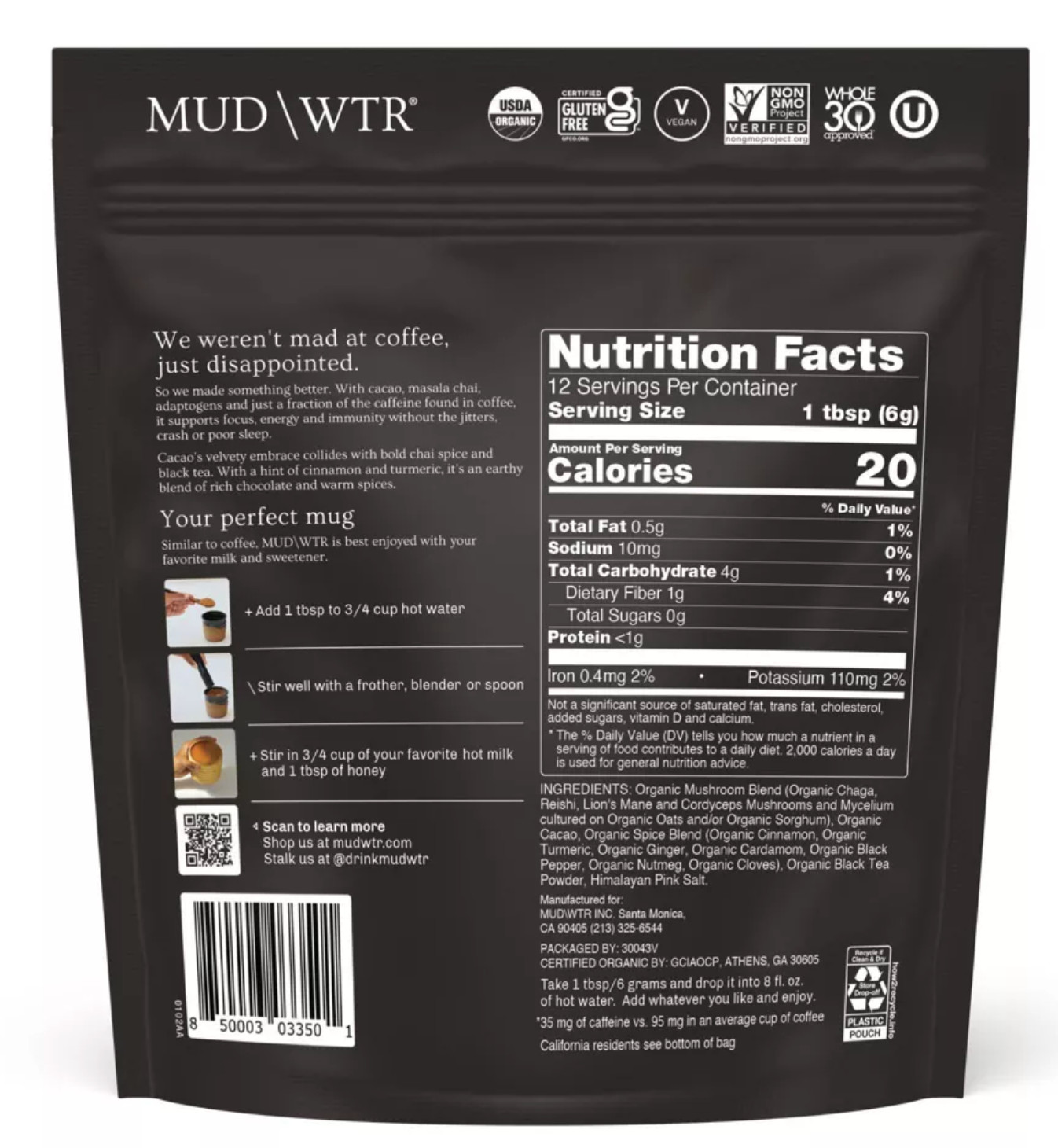 MUD WTR Original Organic Mushroom Superfunctional Coffee Alternative - 2.5oz