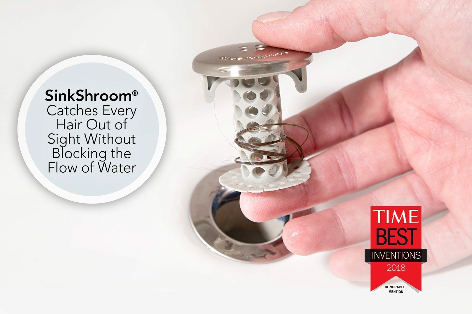 SinkShroom Nickel Award-Winning Drain Protector Hair Catcher Snare by TubShroom