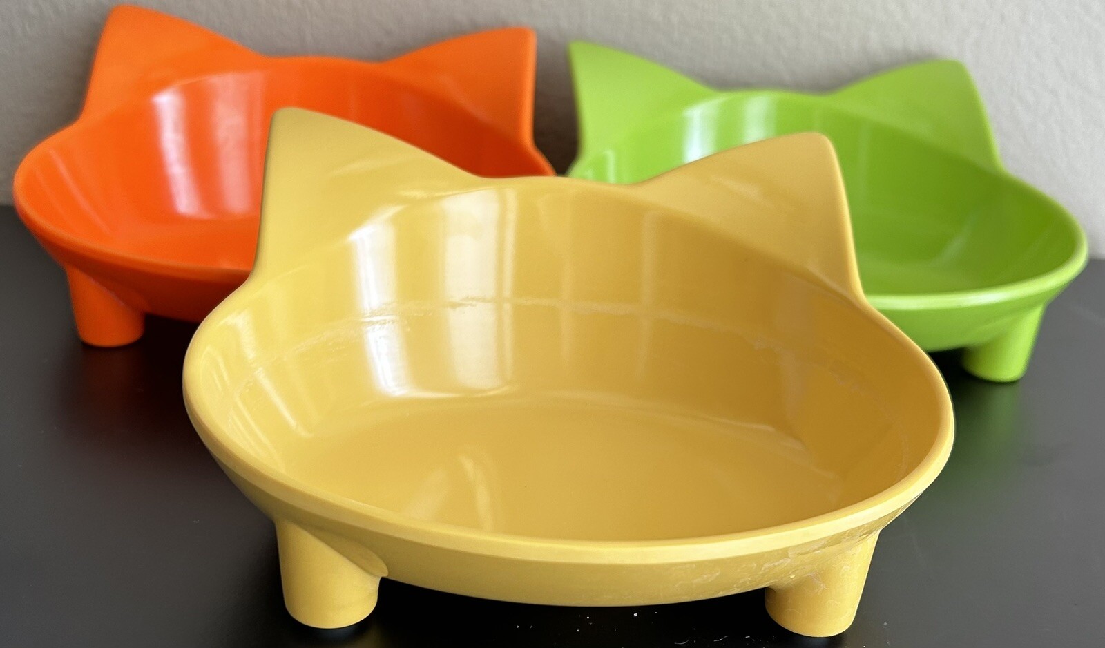 Halloween Kitty Cat Dishes Melamine - Set of 3 Orange Green Yellow