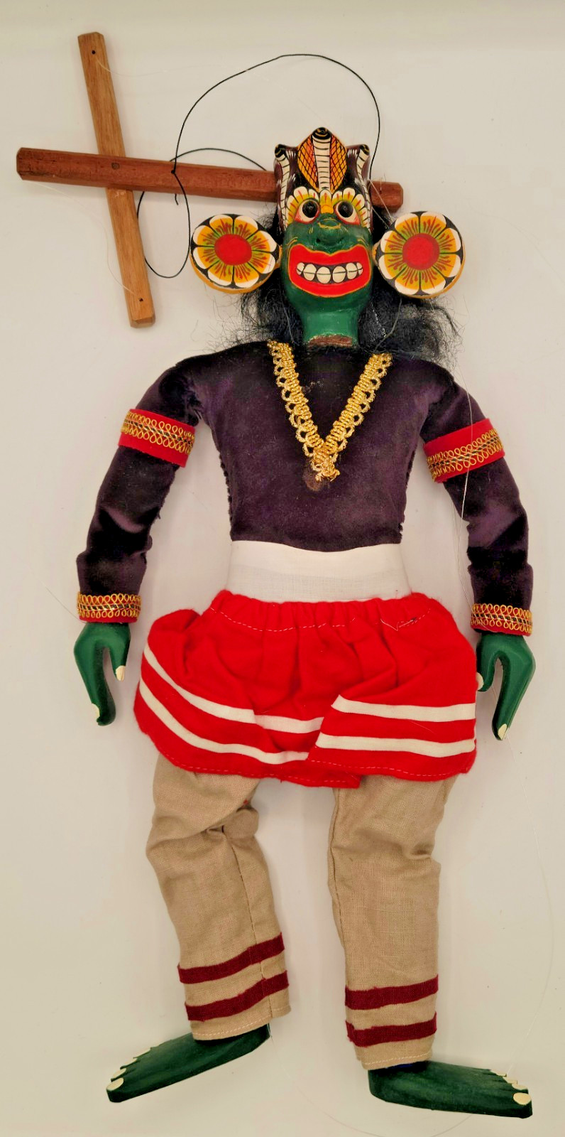 Sri Lanka RUKADA Marionette Puppet VINTAGE Wood Lankan HAND MADE Folk Art Figure