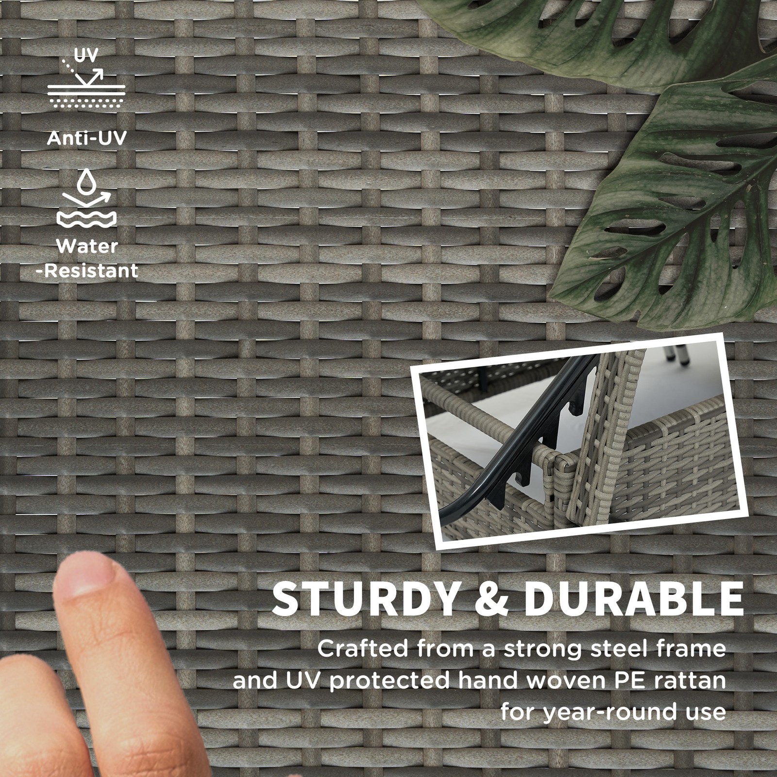 Outdoor PE Rattan Reclining Sun Lounger Set of 2 w/ Cushion, Wheels, Gray