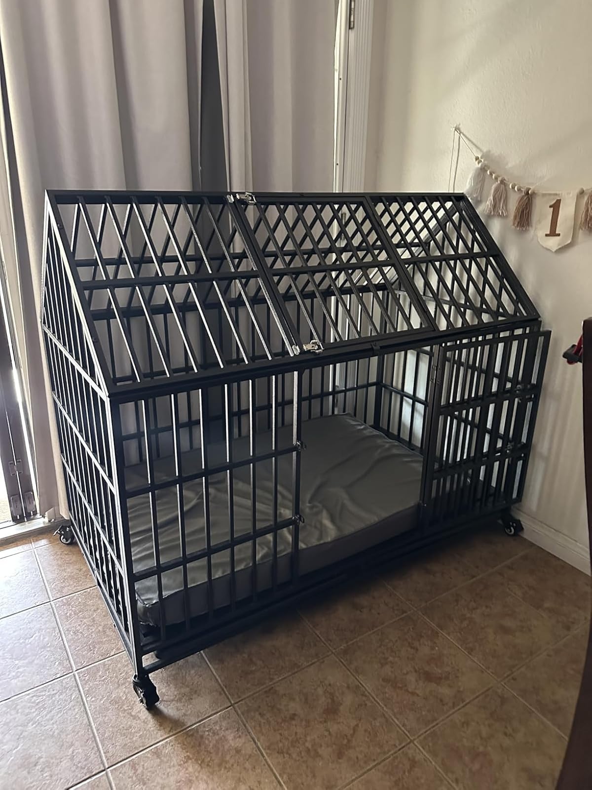 54'' Indestructible Heavy Duty Dog Crate Cage Kennel with 2 Bowls and 4 Wheels