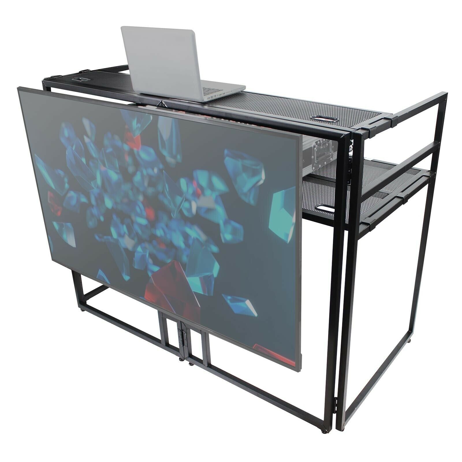 ProX XF-MESA MEDIA Portable DJ Facade Table Station with TV Mount, Scrims & Bag