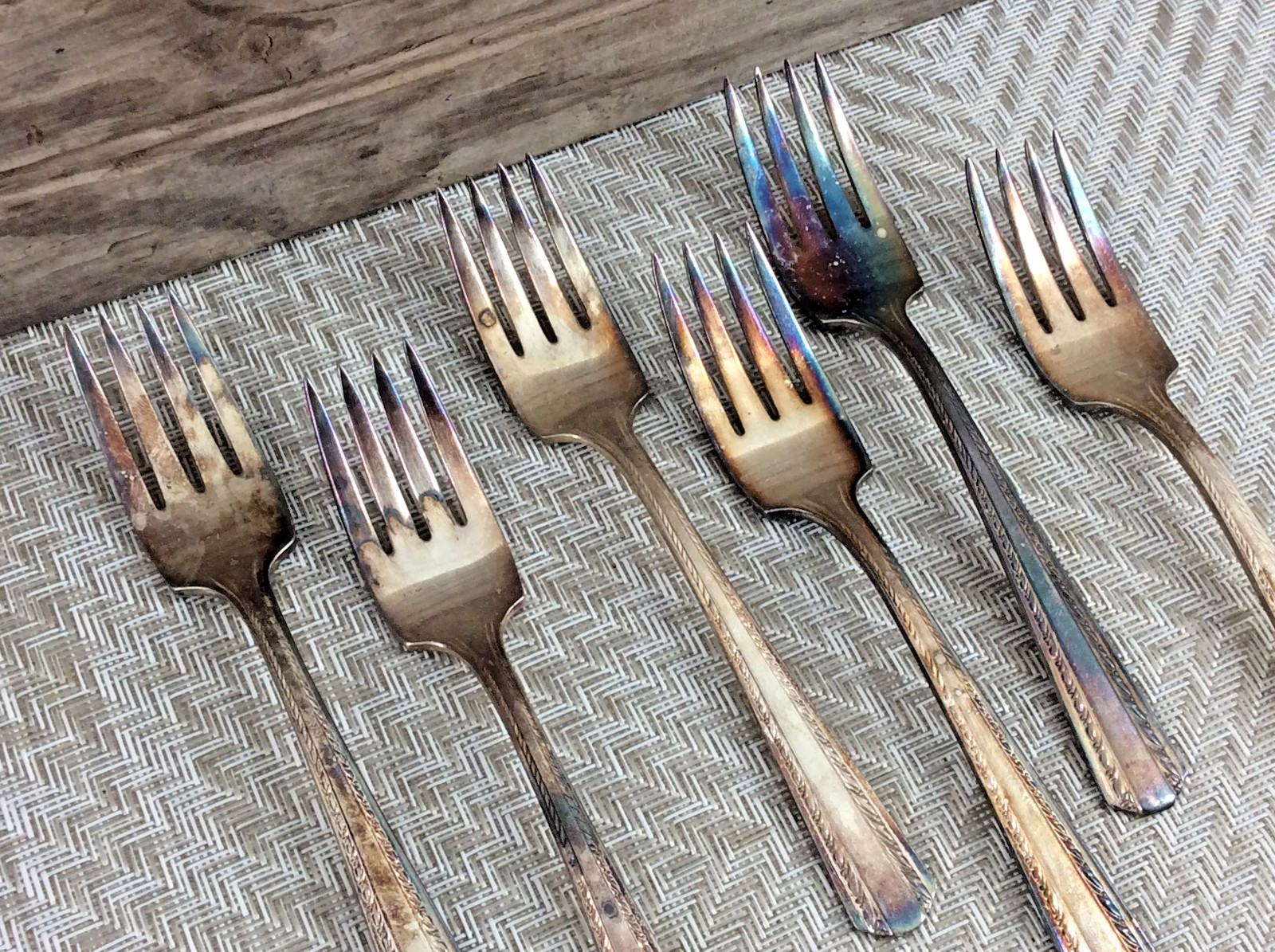 American Silver Co IS 1936 Silverplated Salad/Dessert Forks Camelot Harvest 6 Pc