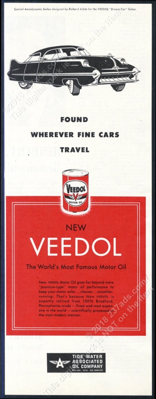 1951 Richard Arbib future streamlined dream car art Veedol oil vintage print ad