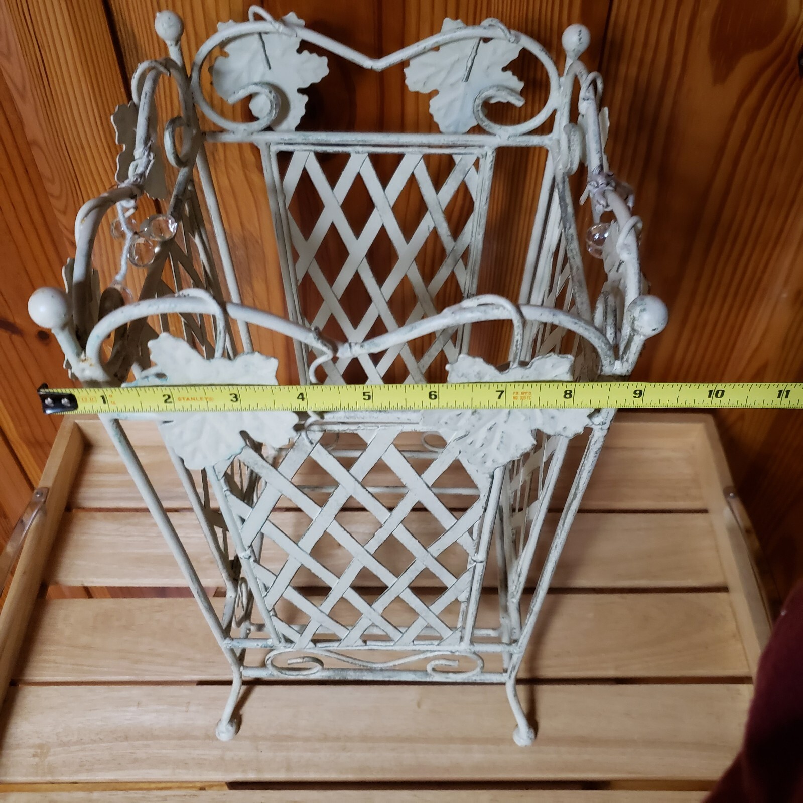 Vtg Umbrella/Walking Stick Cane Holder/Stand Beige Metal Design 16.5" W/Tray