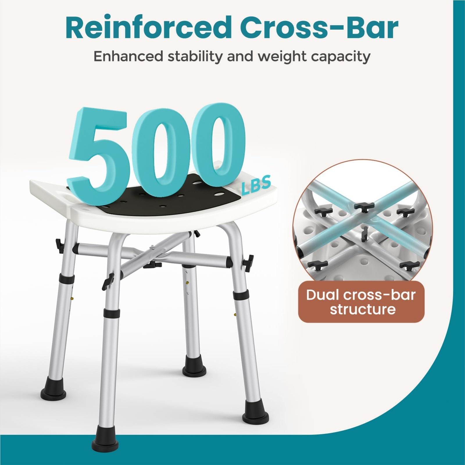 500 Lb Adjustable Shower Chair Shower Stool Padded Bath Seat for Elderly, NEW