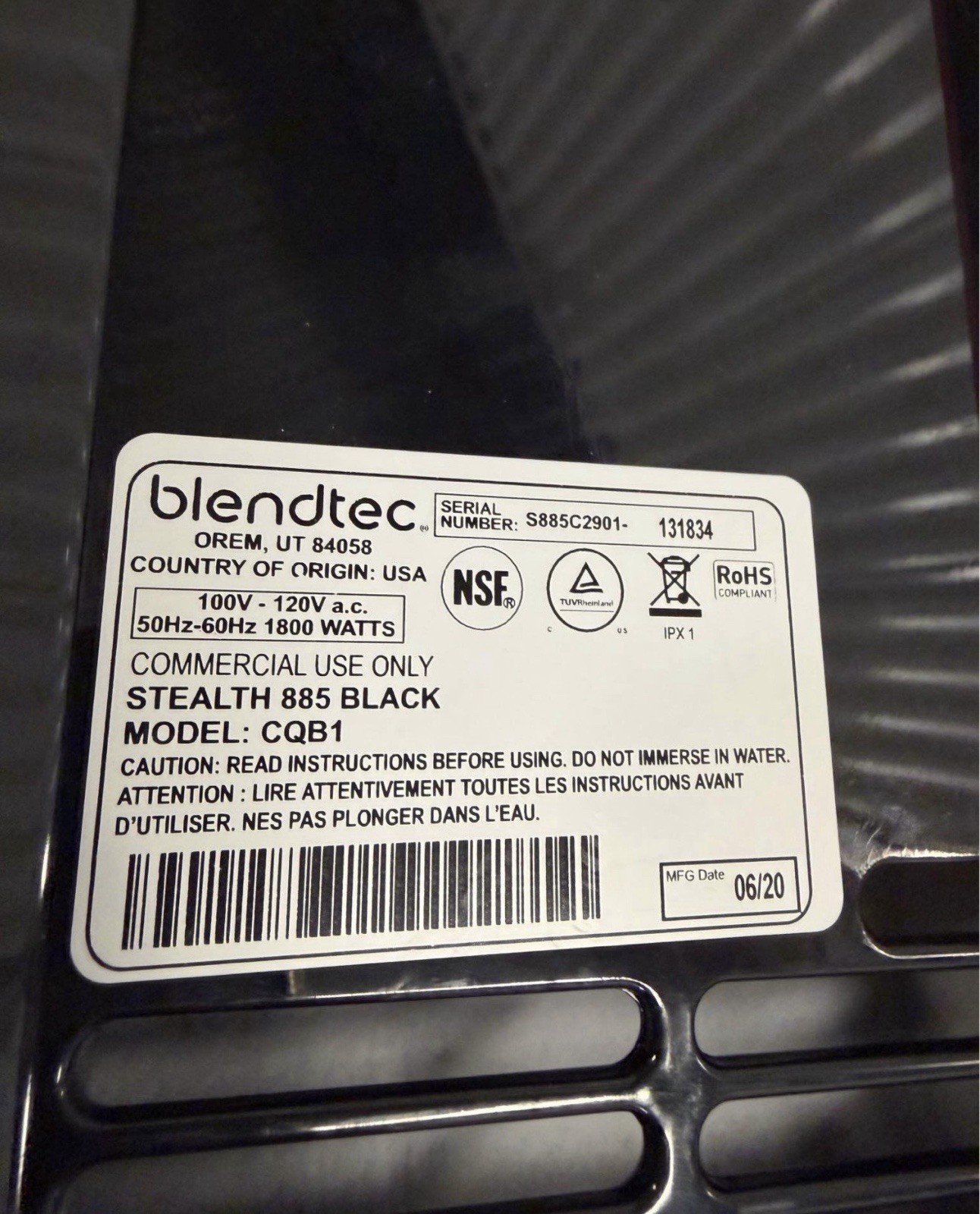 Blendtec Stealth 885 Commercial Blender Base w/ Sound Enclosure TESTED