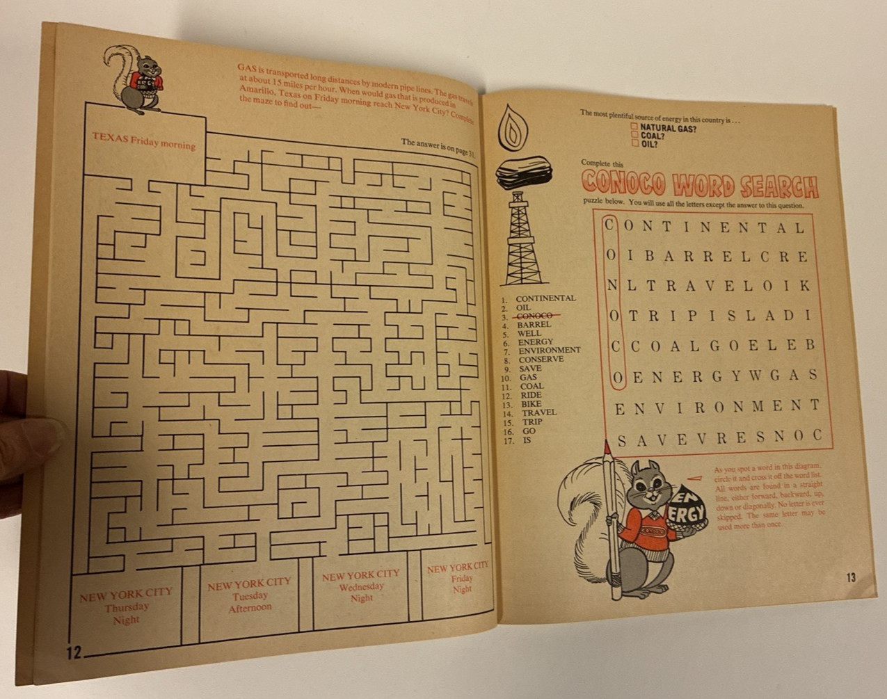 Conoco Energy Activity Book Puzzles Games 1976 Spencer the Squirrel t. tallarico