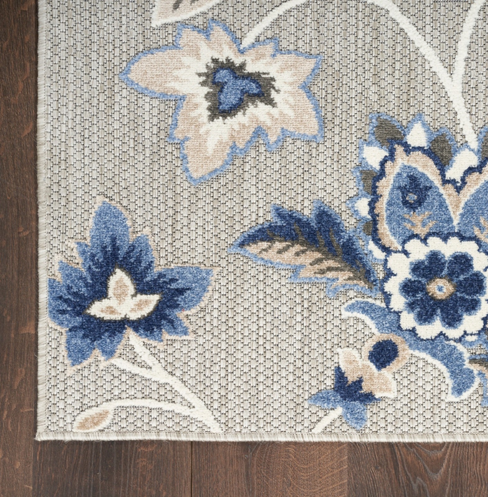 Nourison Home Splash Floral Indoor Outdoor Area Rug 5'x8' Blue Gray Deck