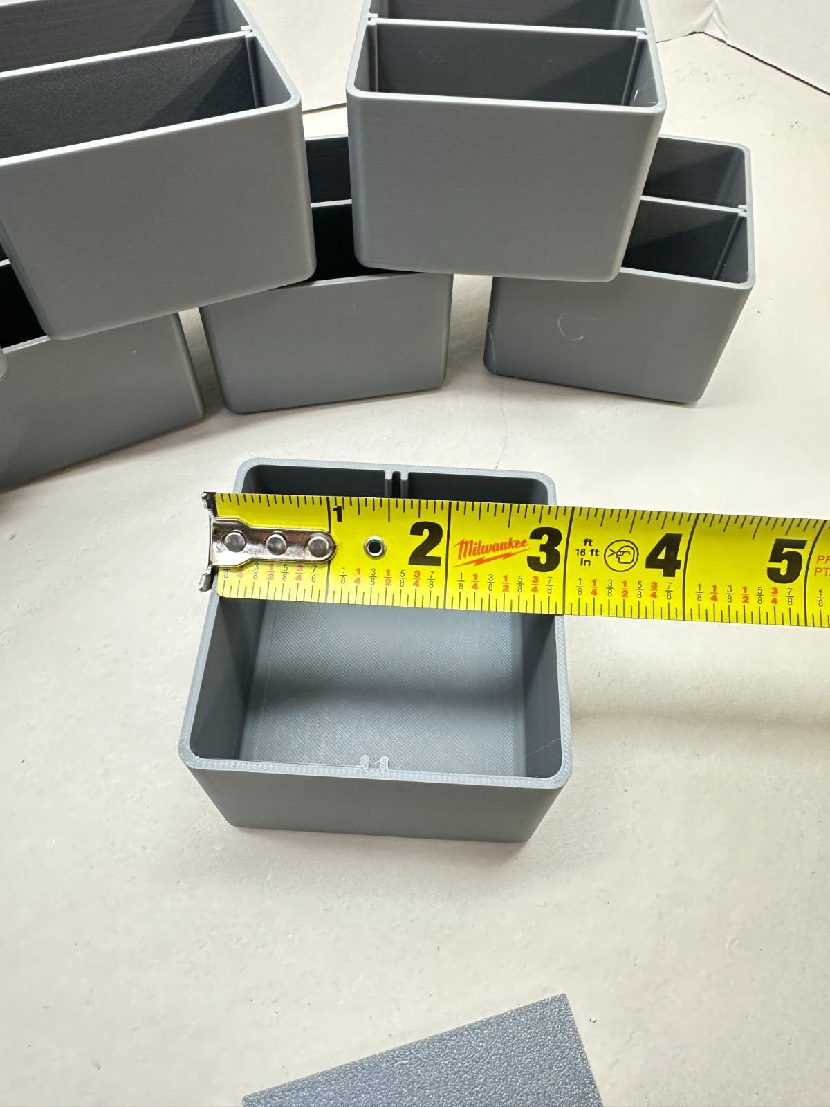 8 Tool Box Bins- 3" x 3" x 2” Deep W/ Divider (Actual Dimensions) - Gray