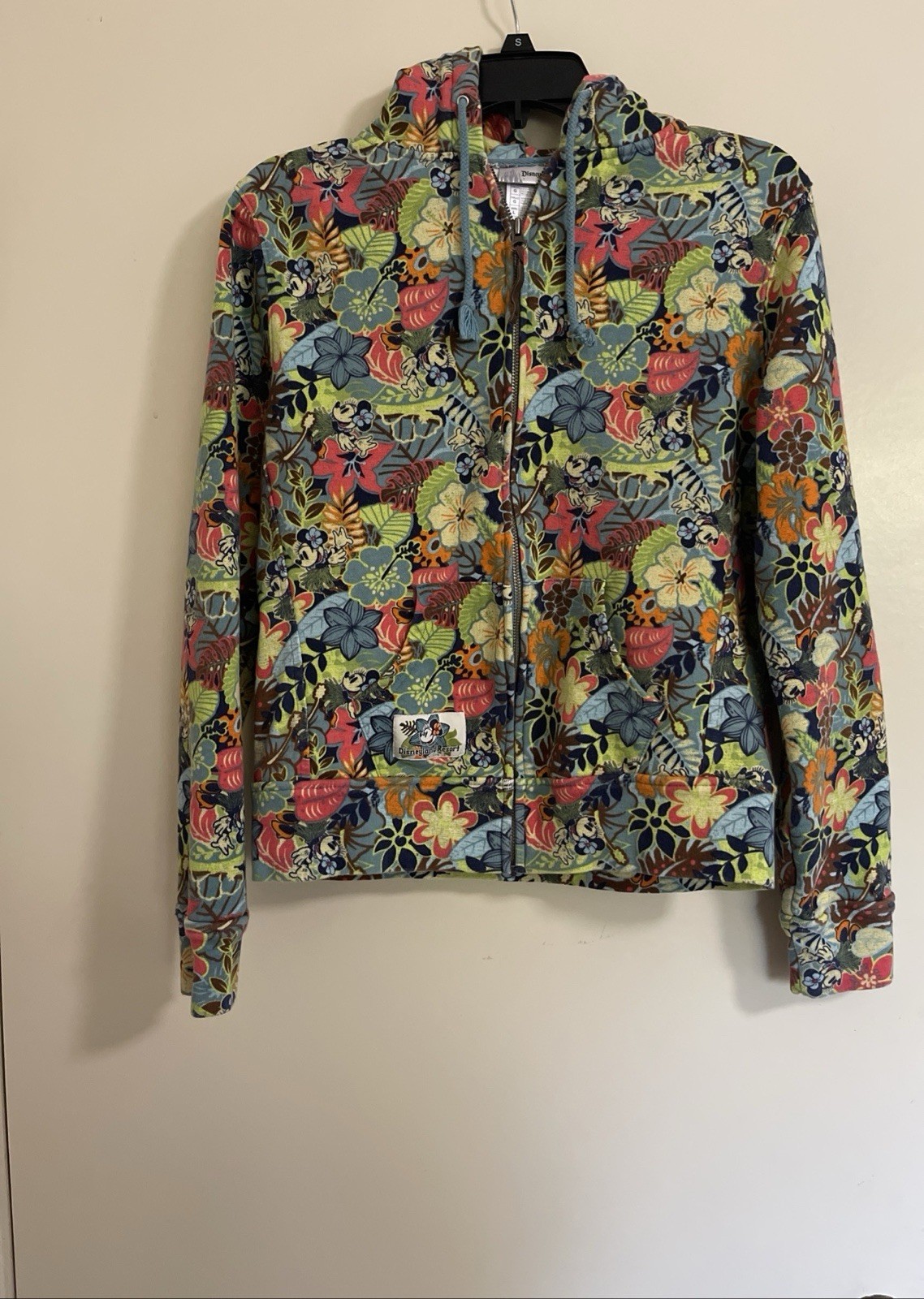 Disney Resort Mini Mouse Floral Women’s Jacket Full Zip Drawstring Hood Sz L