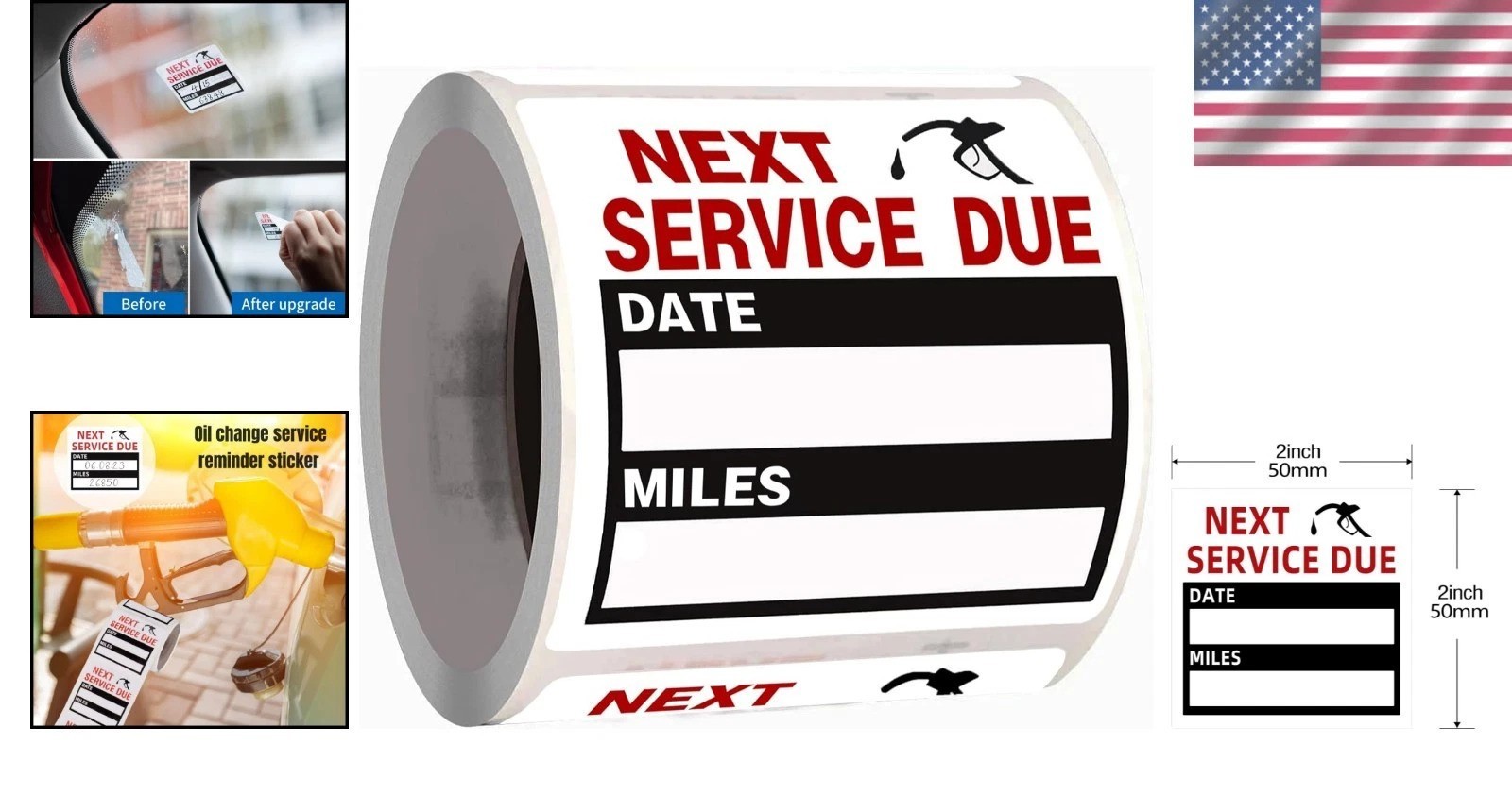 Convenient 2x2 Oil Change Service Reminder Labels - 100 Roll for Windshield