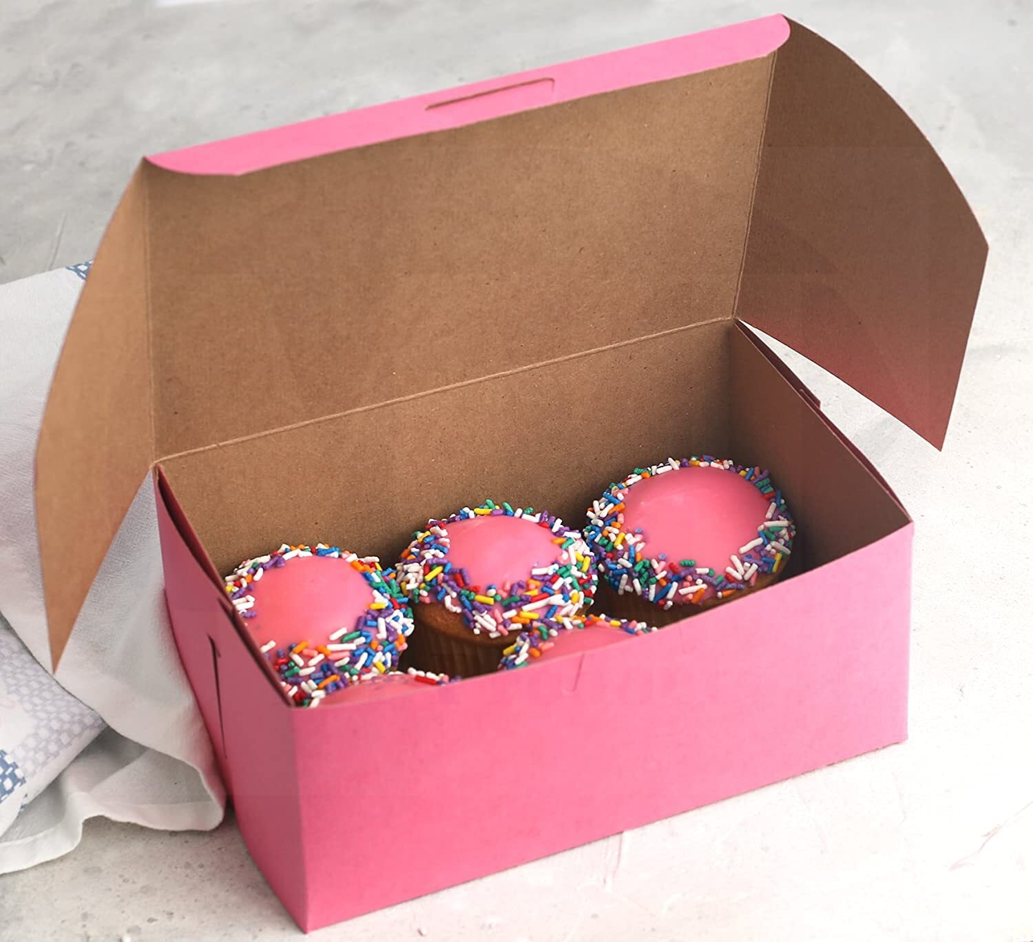 MT Products 8" x 5" x 3.50" Clay Coated Pink Bakery Boxes Non-Window - 25 Pieces