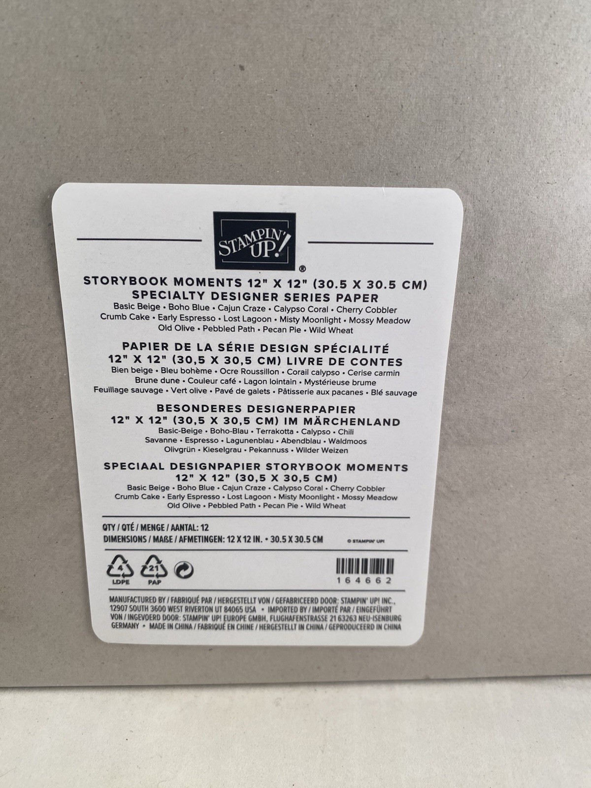 STORYBOOK MOMENTS Designer Series Paper DSP Stampin Up 12 X 12 Full Pack 2602