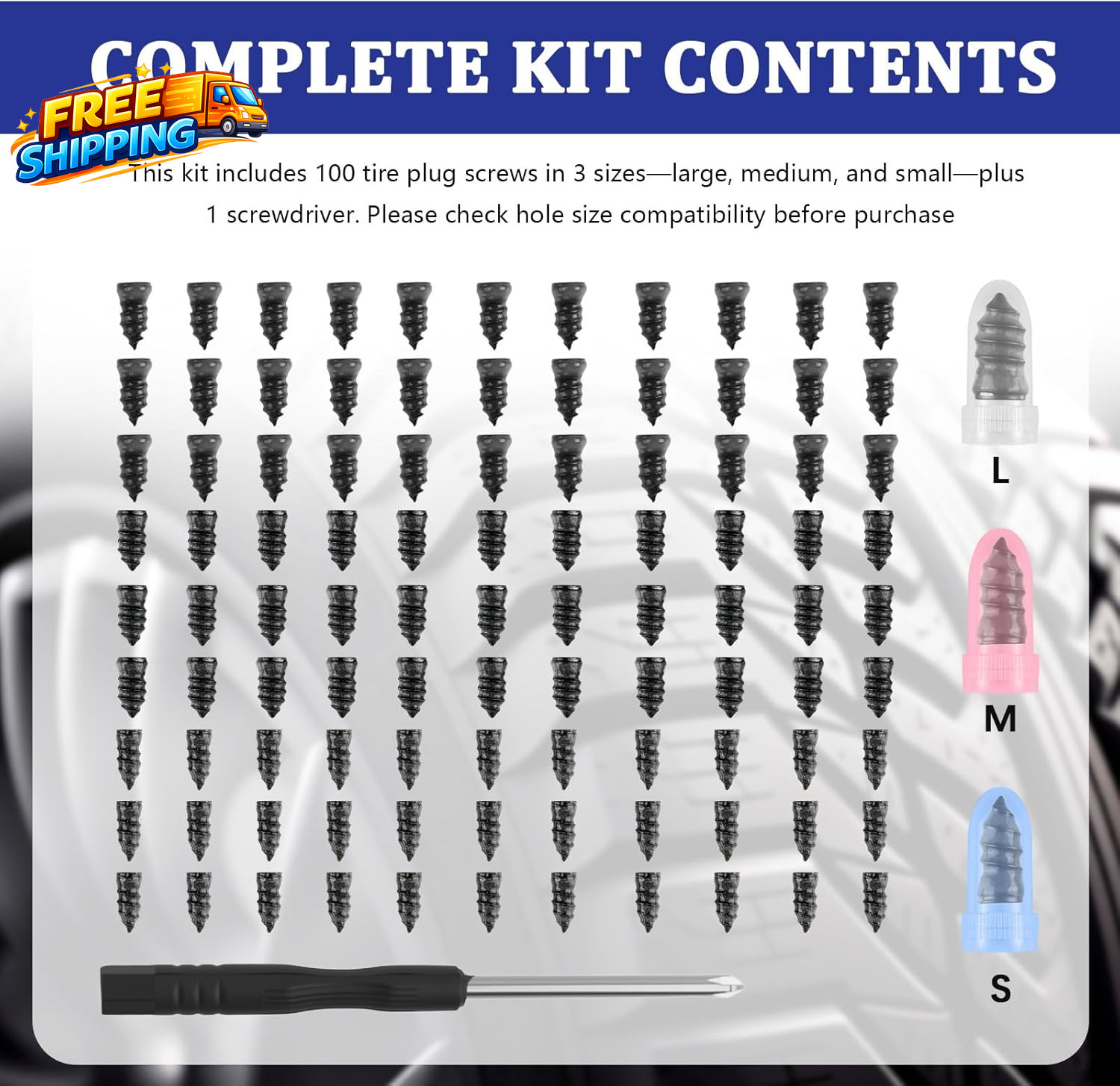 100PCS Screw Tire Plugs Kits with Screwdriver 3 Sizes Screw in Tires Plugs