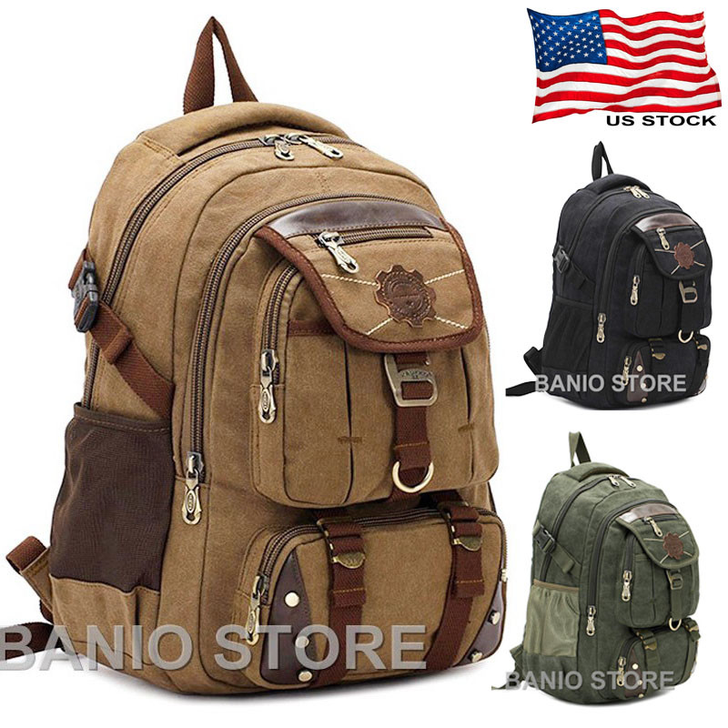 KAUKKO Men Canvas Backpack Rucksack Bag Camping Travel School Satchel Outdoor
