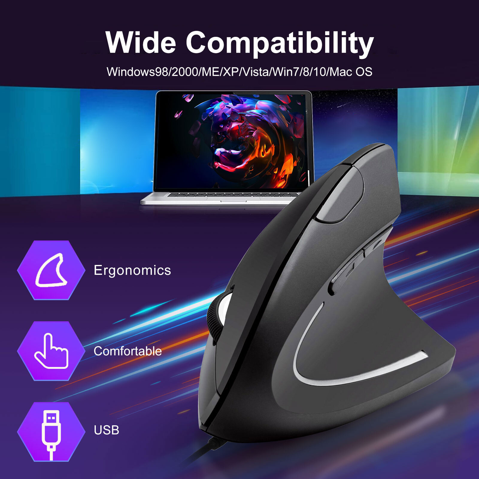 Ergonomic Optical Vertical Mouse Mice USB Wired LED Mice 2400 DPI For Laptop PC