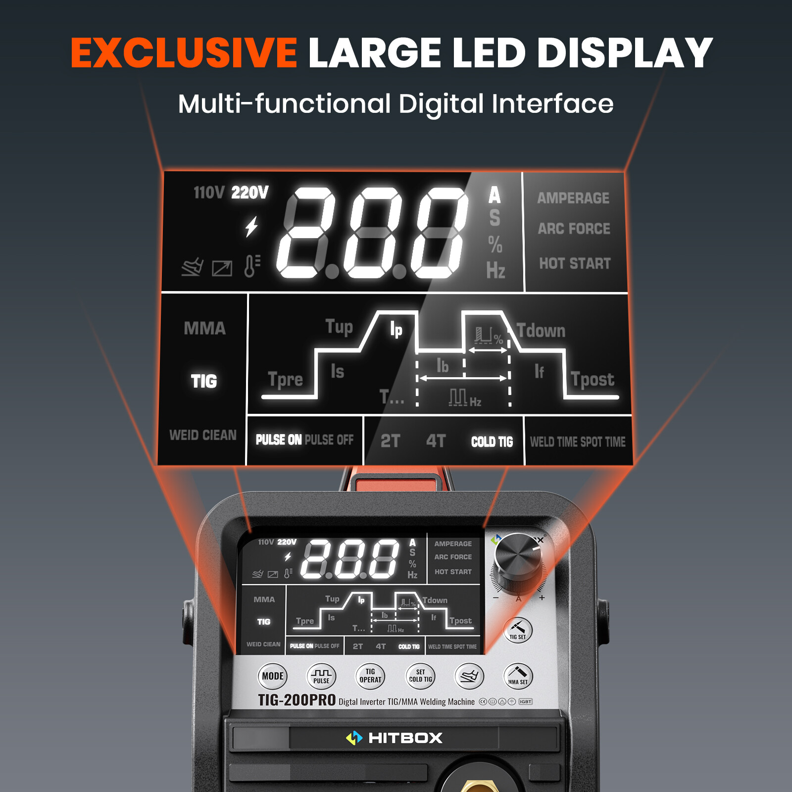 200A Cold TIG Welder Inverter IGBT ARC/Spot/HF/Pulsed TIG Welding Machine 2T 4T