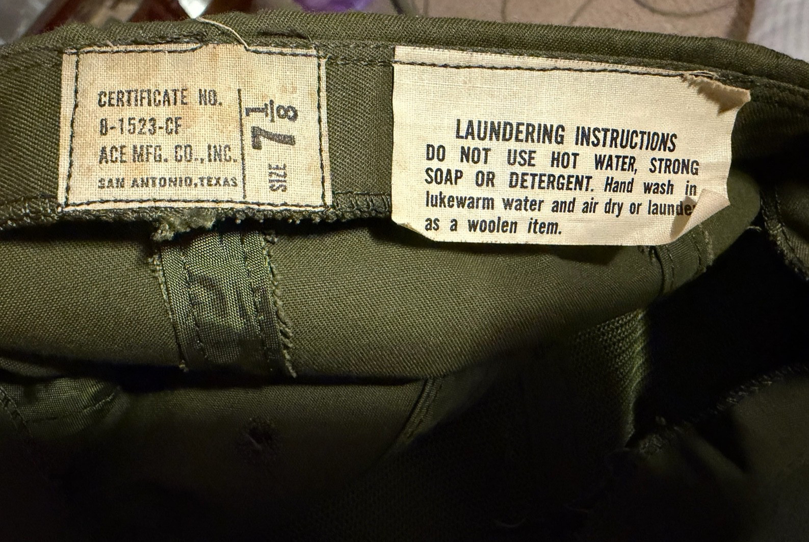 Vintage US Army USAF 8-1523-CF Field Hat Military Cap ACE MFG USA Made 7 1/4