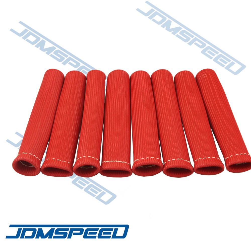 8 RED 1200° SPARK PLUG WIRE BOOTS HEAT SHIELD PROTECTOR SLEEVE SBC BBC 350 454