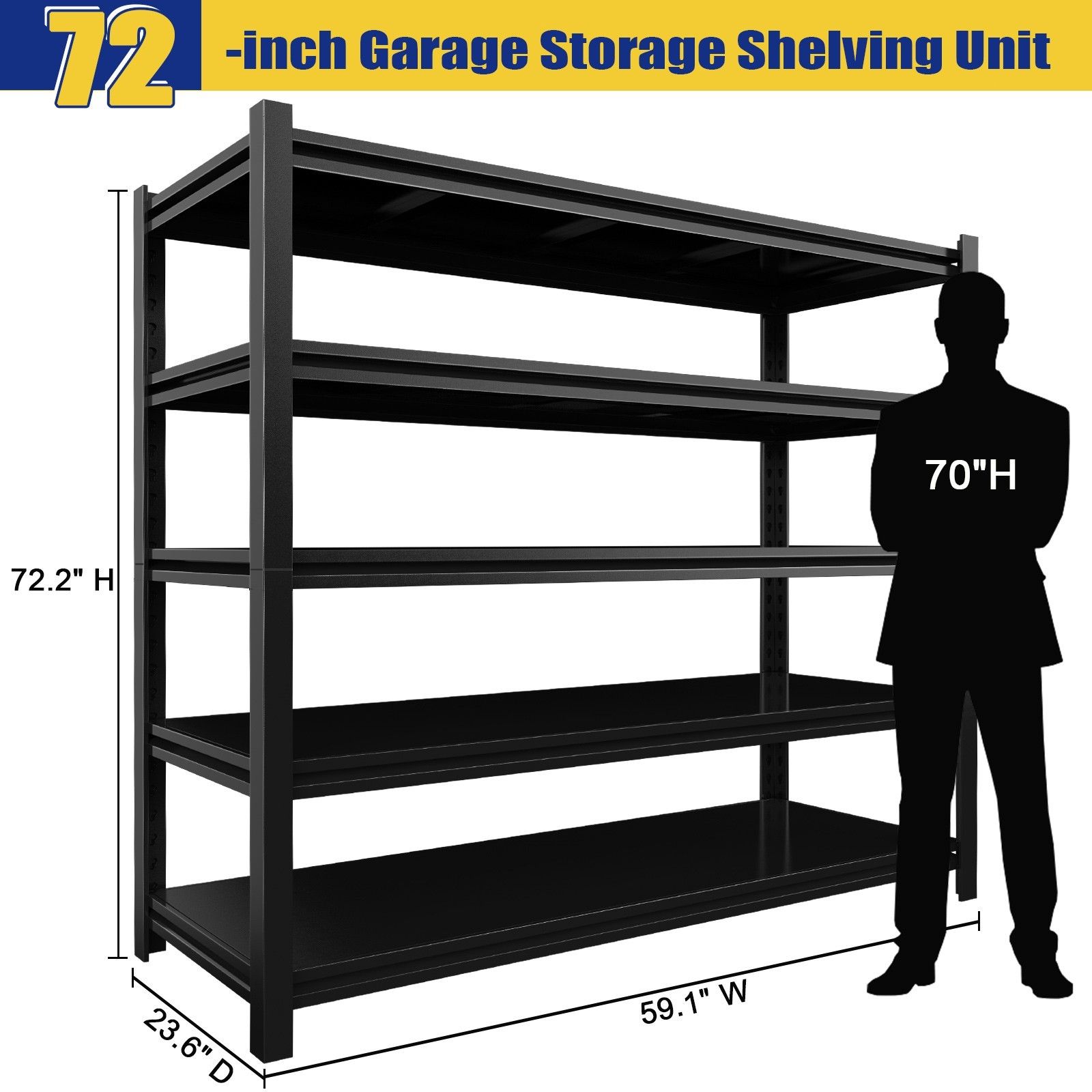 5 Shelf Heavy Duty Garage Shelving Metal Storage Shelves 60"W X 72"H X 24" D New