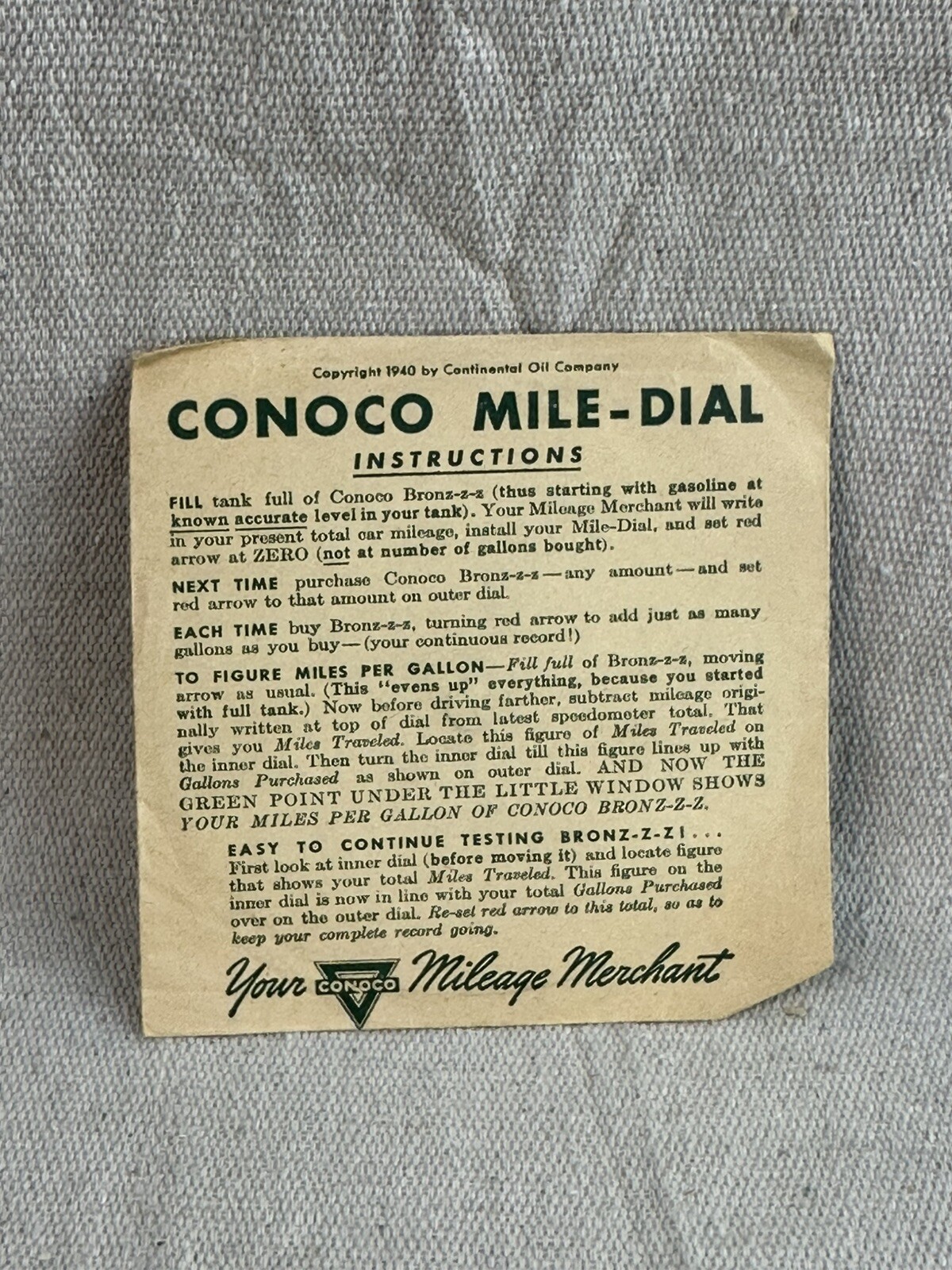 PP1 1940 CONOCO Mile-Dial Milage Calculator ~ Sealed
