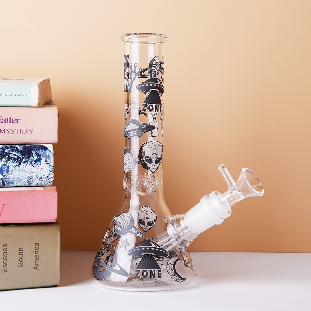7.8" Aliens Fluorescent Glass Bong Water Pipe Smoking Ash Catcher Beaker 14MM