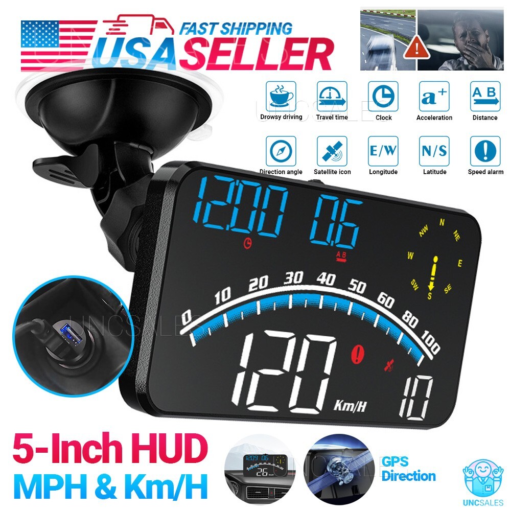 Digital Speedometer Universal GPS Car HUD Head Up Display MPH Overspeed Alarm 5"