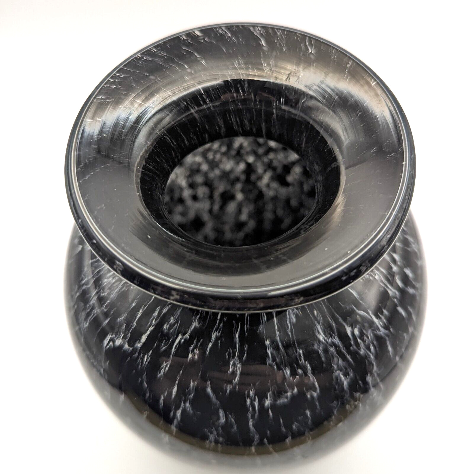 Blown Glass Vase French Black with White Smoke Signed La Rochere