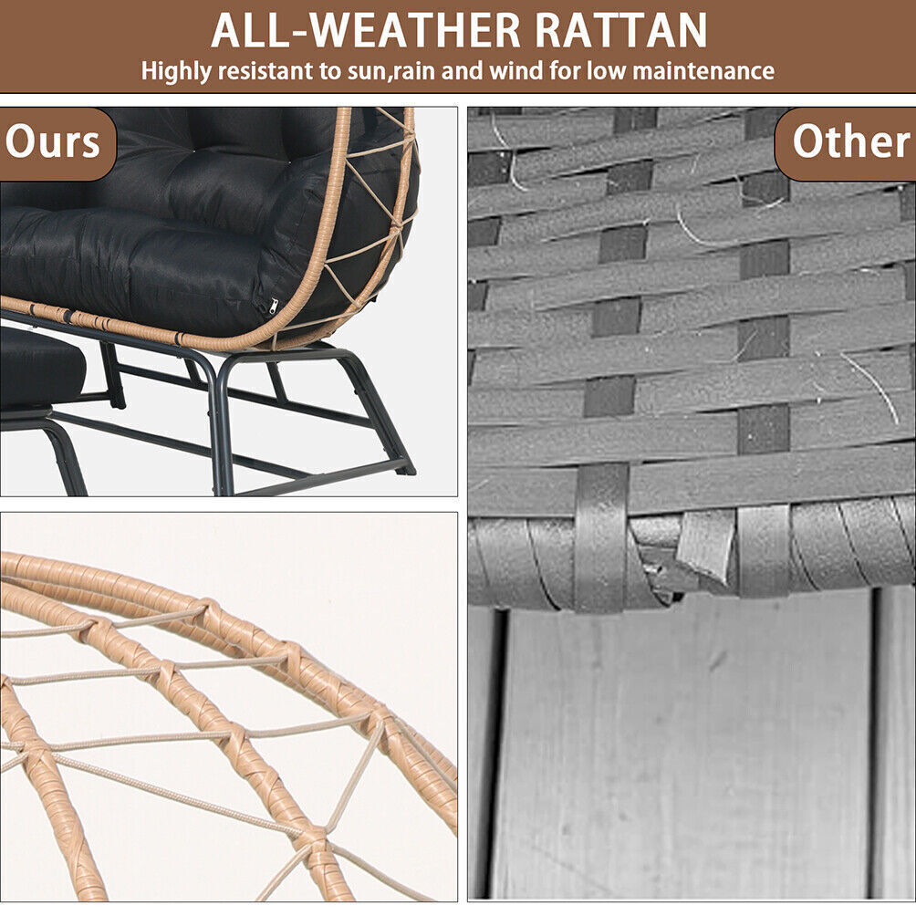 Wicker Egg Chair with Ottoman Outdoor Indoor Oversized Lounger Stand for Porch