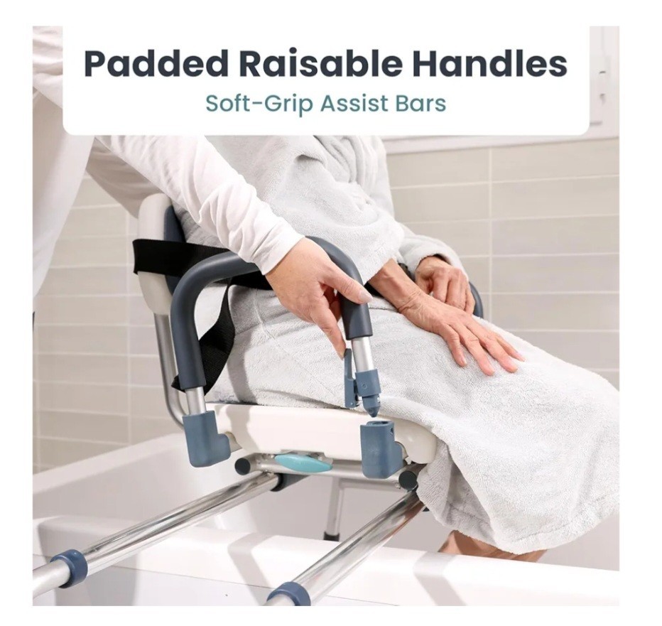 Sliding Shower Chair Tub Transfer Bench with Swivel Seat, Shower Bench, Blue