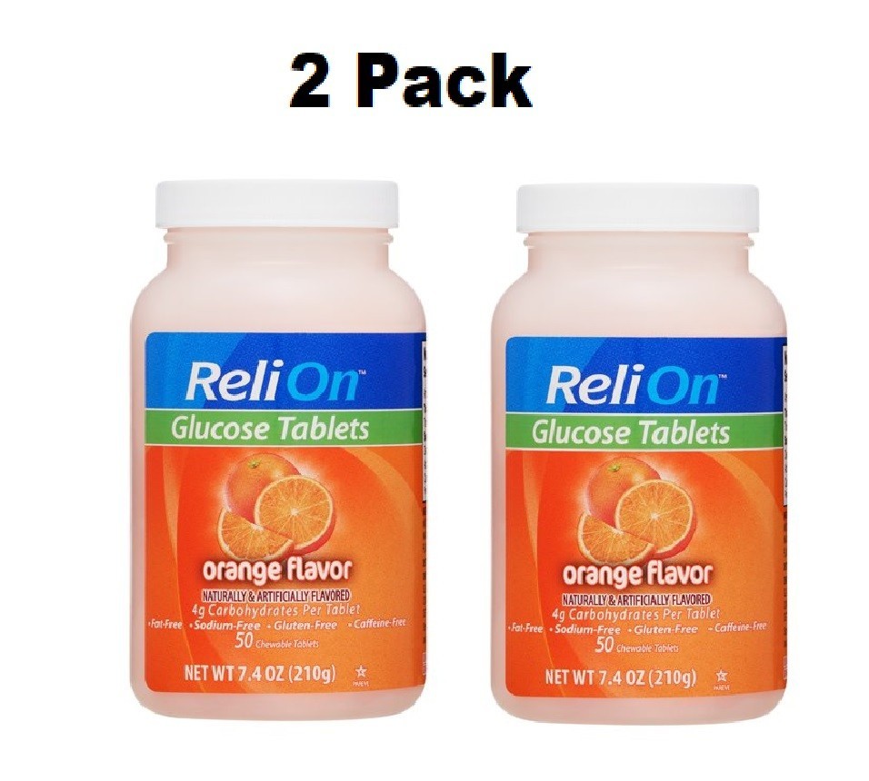 ReliOn Glucose Tablets, Orange Flavor, 50 Count, Pack of 2