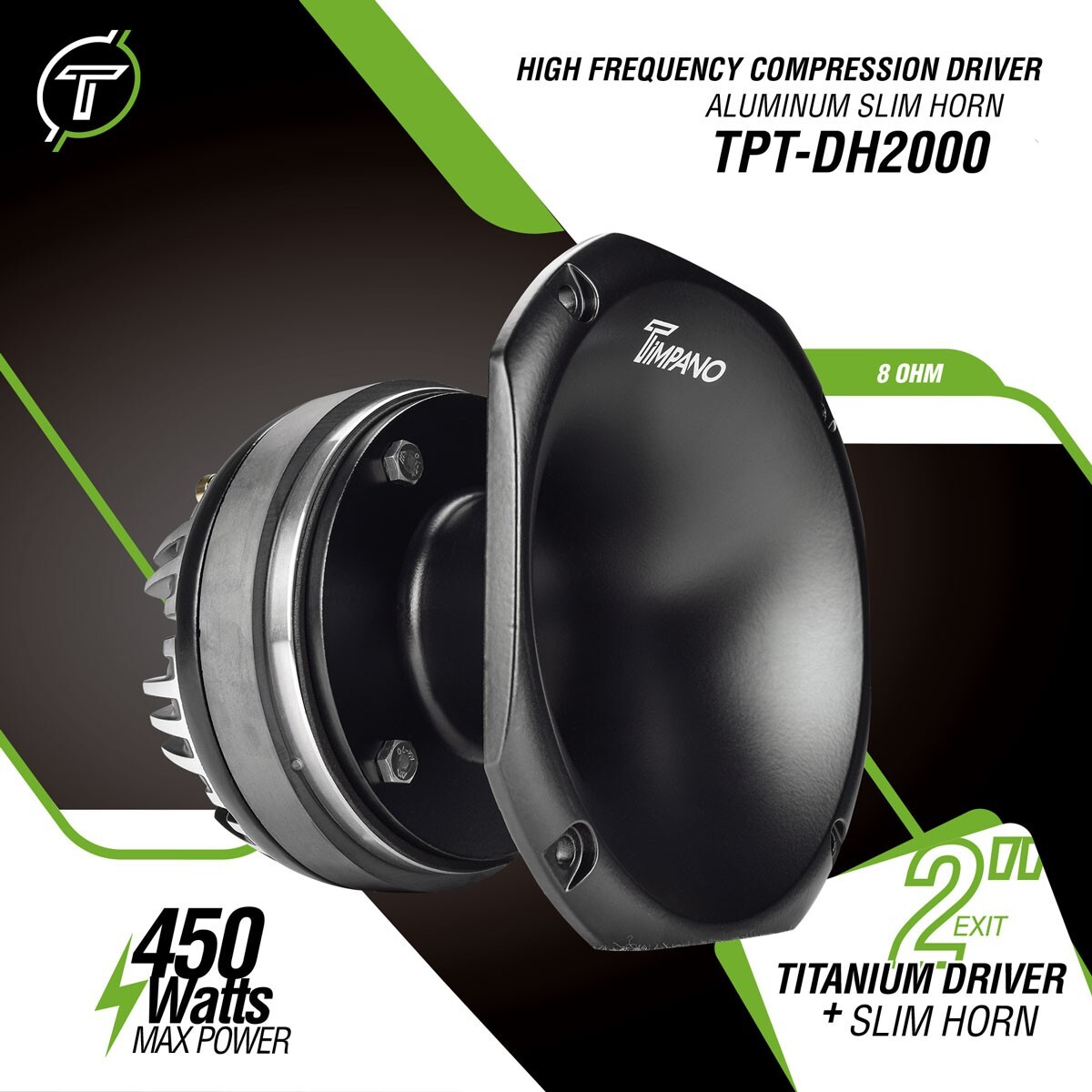 2x Timpano TPT-DH2000 SLIM 2" Compression Driver + Horn - Titanium 8 Ohm 900W