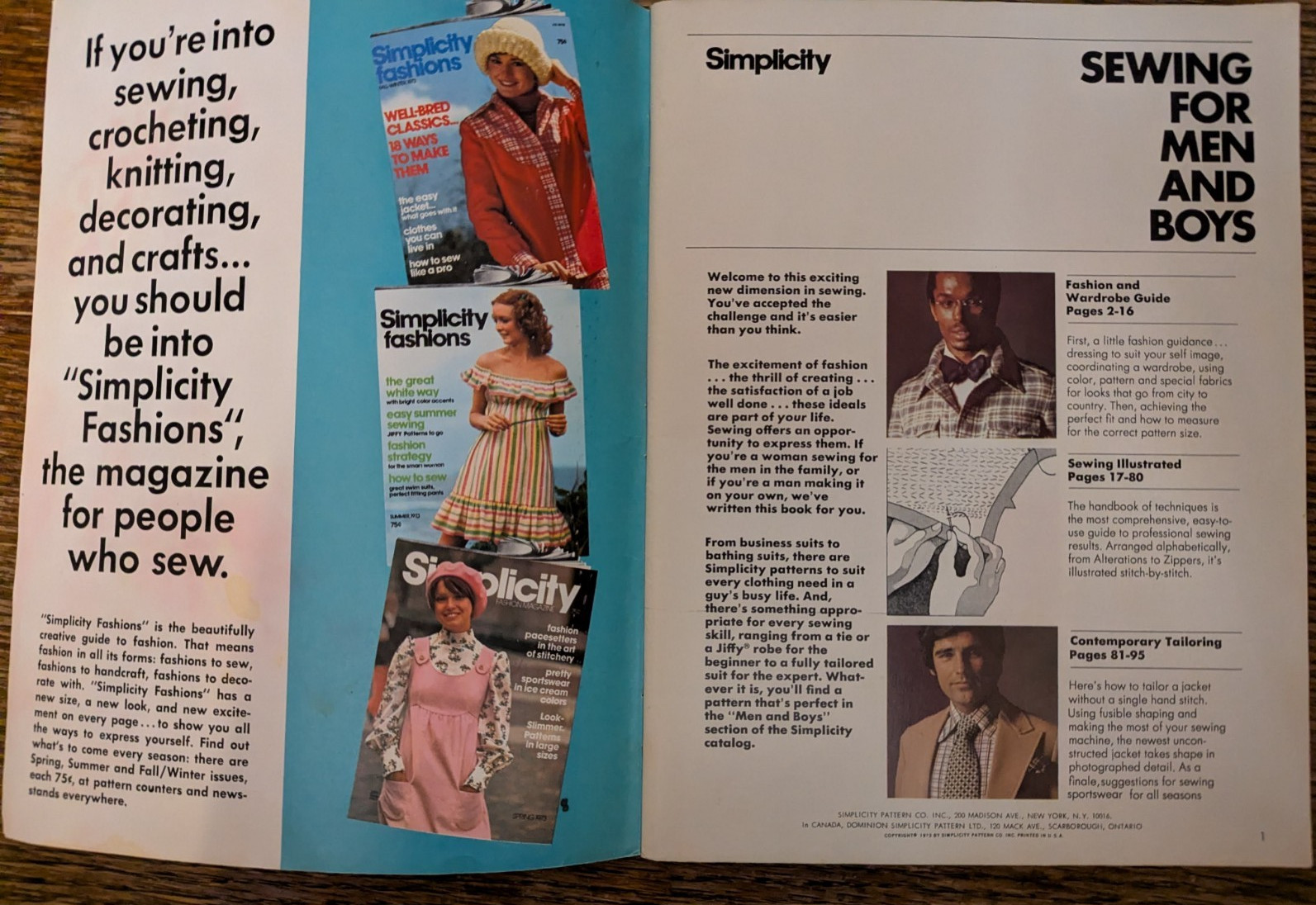 Vintage Simplicity's Sewing For Men and Boys 1973 Illustrated Sewing Techniques