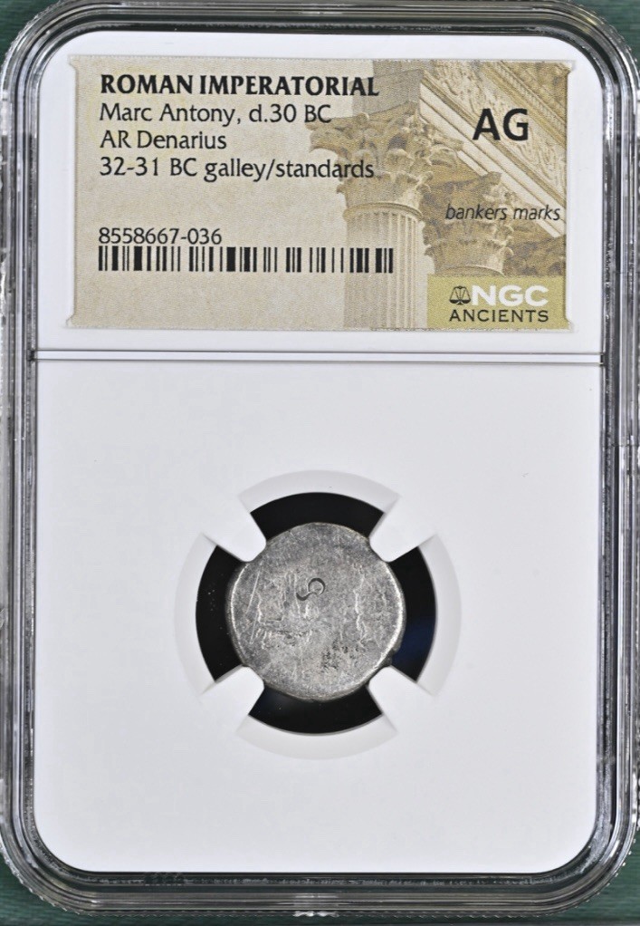 Marc Antony Silver Denarius 30BC Genuine Legionary Roman Imperatorial NGC Graded