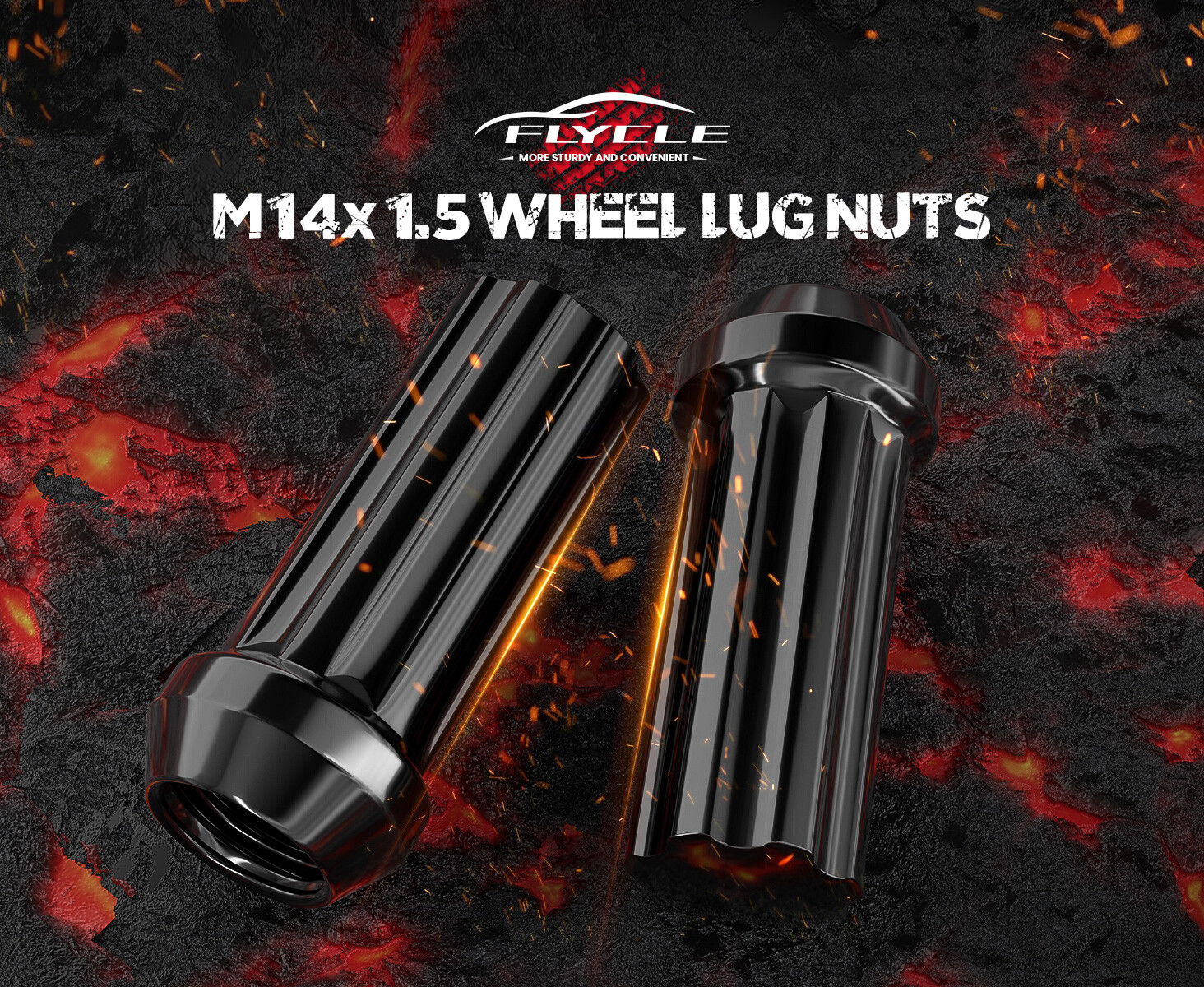 Set of 24 Epoch Spline Lug Nut Kit Black 14mm x 1.5 2" Tall M14x1.5 Super Duty