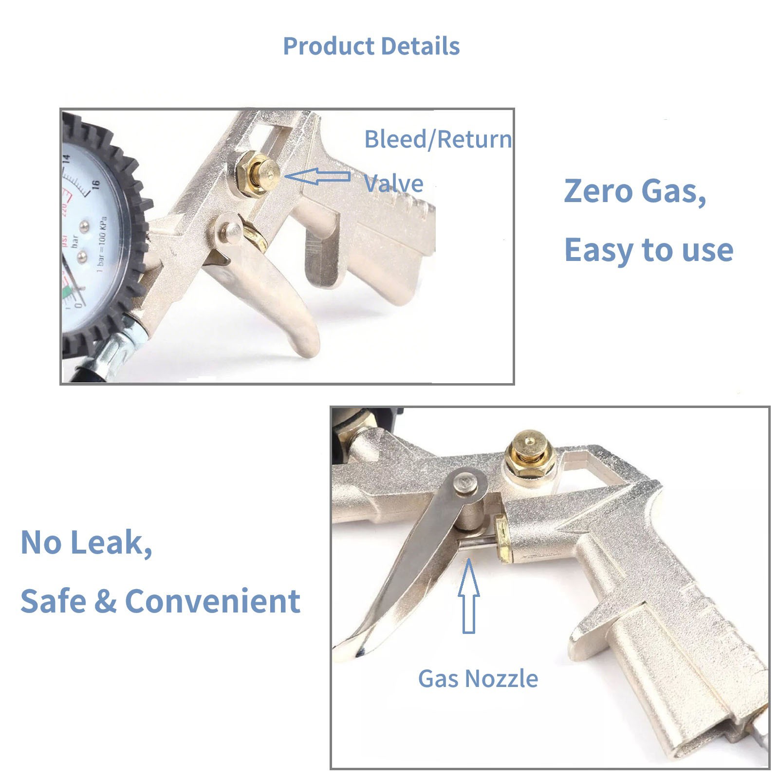 Tire Inflator Gauge Flexible Hose 220 PSI Pistol Style Air Chuck Pneumatic