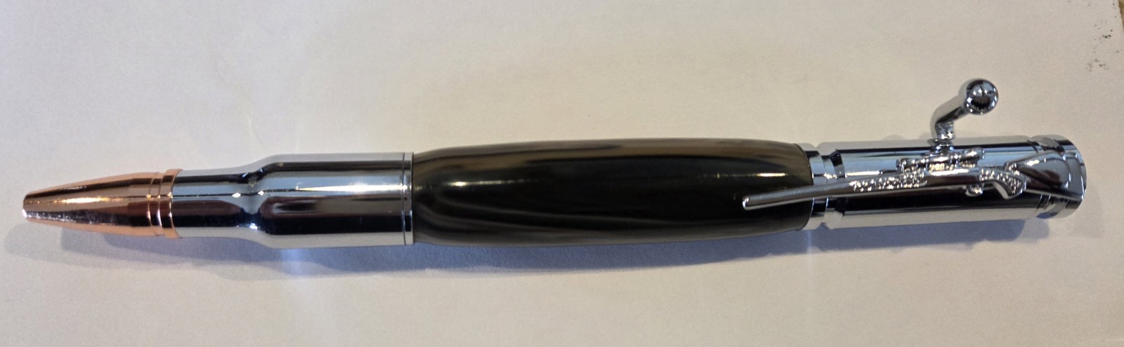 Handmade Bullet Style Bolt Action Pen Rifle Shaped Pocket Clip Black Ink Works