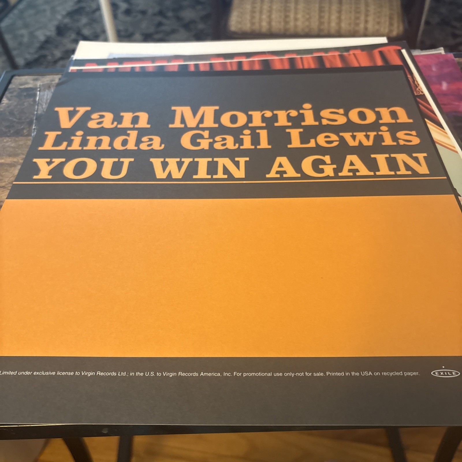 Van Morrison Linda Gail Lewis You Win Again Poster Flat 2000 Promo 12x12 RARE
