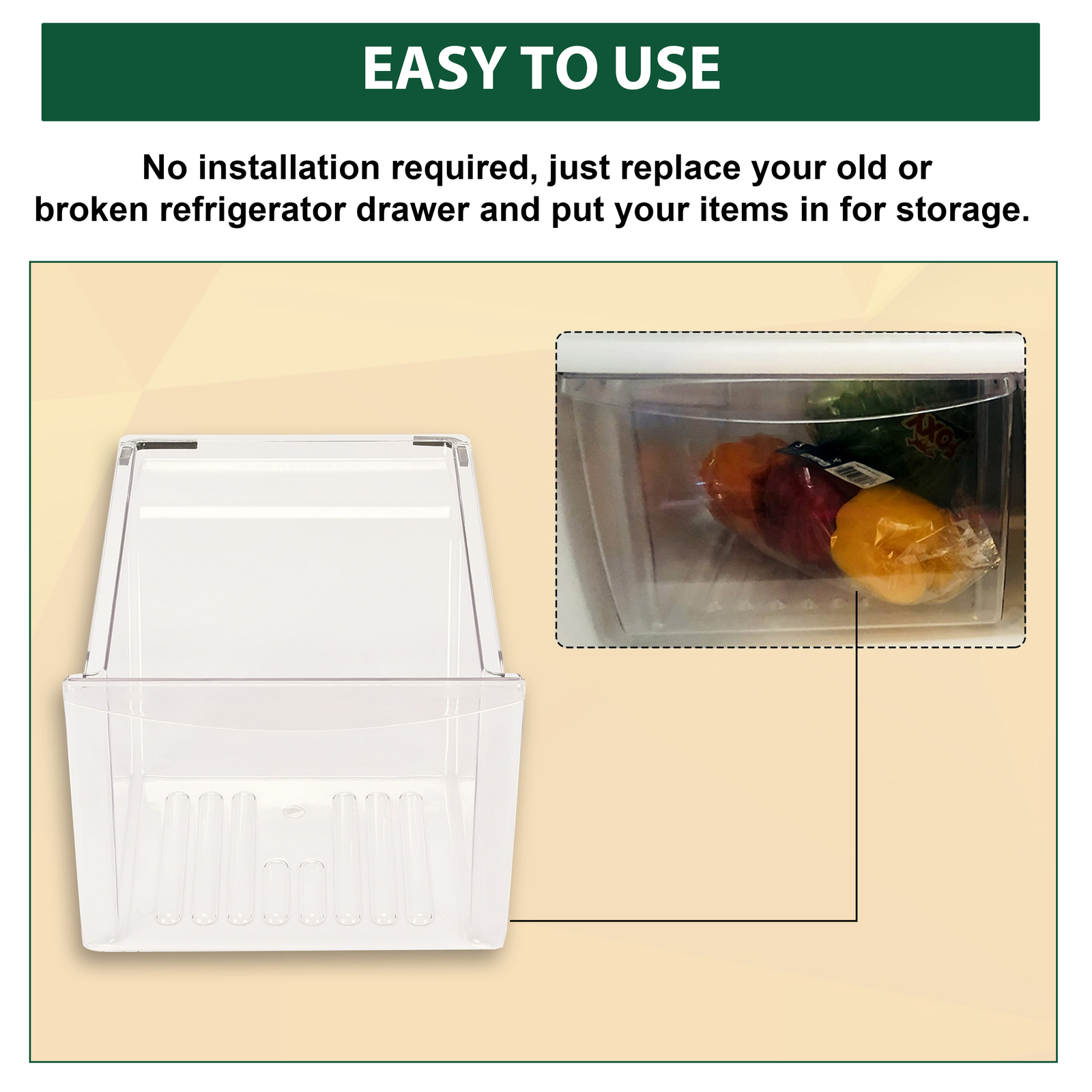 Clear Crisper Drawer Compatible with Frigidaire Refrigerator 240337103 PS429854