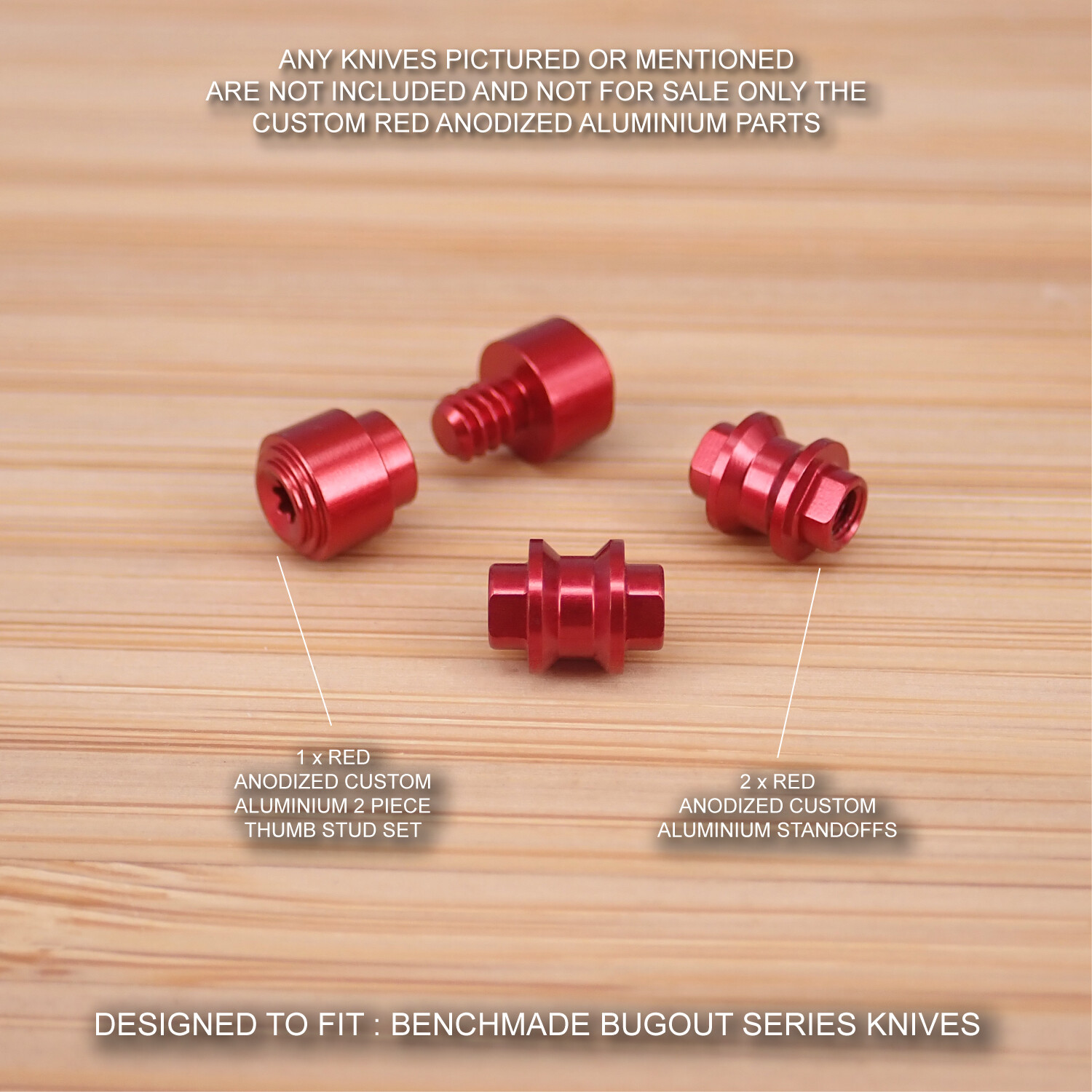 Benchmade 535 BUGOUT 535BK-2 4pc Custom Standoff + Thumb Stud Set - Anodized RED