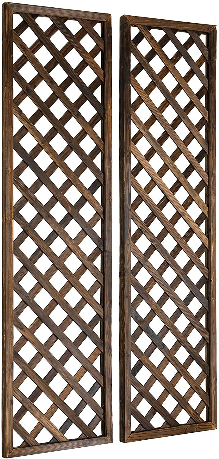 Wall-Mounted Brown Wood Garden Trellis, Lattice Plant Screen,Set of 2