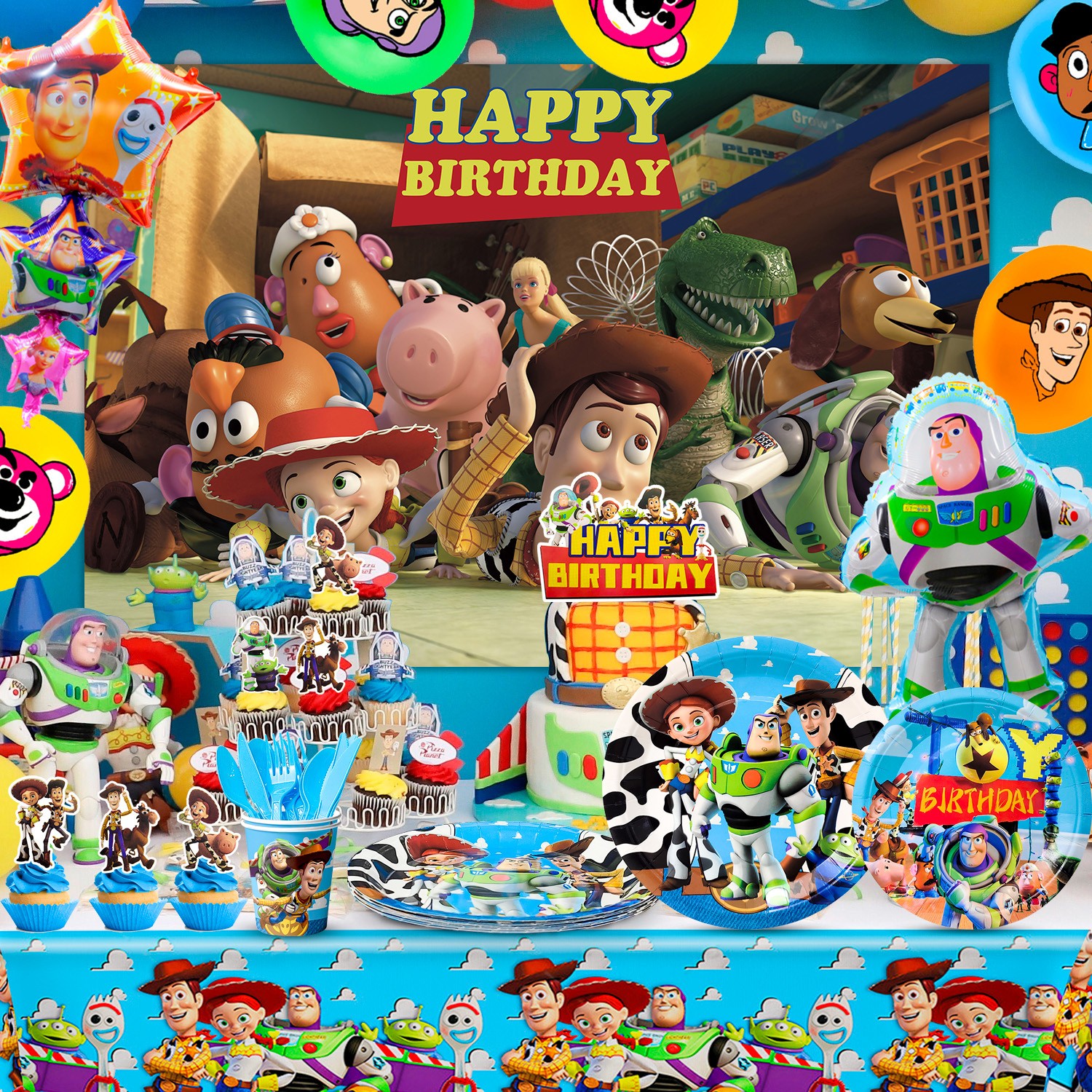 114 Pcs Toy Story Party Decorations Toy Story Birthday Tableware Balloons Plates