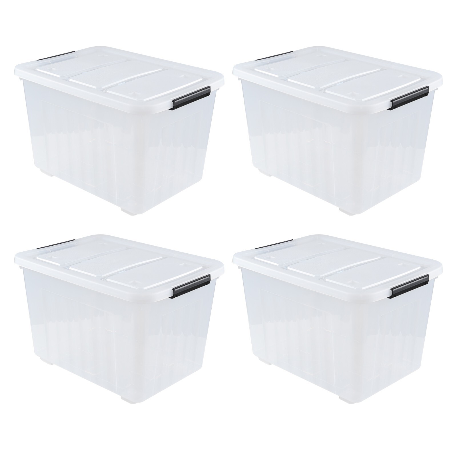 70 Quart Plastic Storage Box, Stackable Latching Bin with Lid & Wheels, 4-Packs