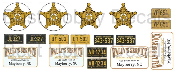 Mayberry Sheriff Andy Griffith Police Car &  Wally's 1/64 Scale Slot Car Decals