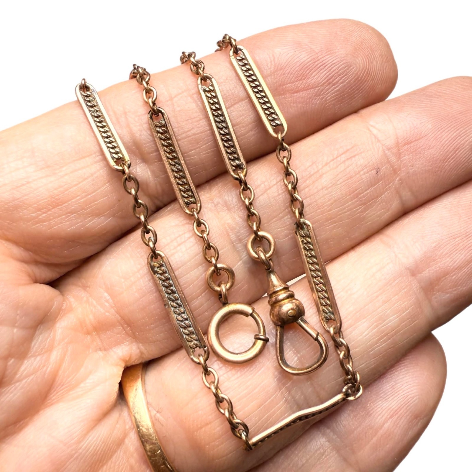 LUX Antique Bar Link Watch Chain Necklace, with Dog Clip, 13”