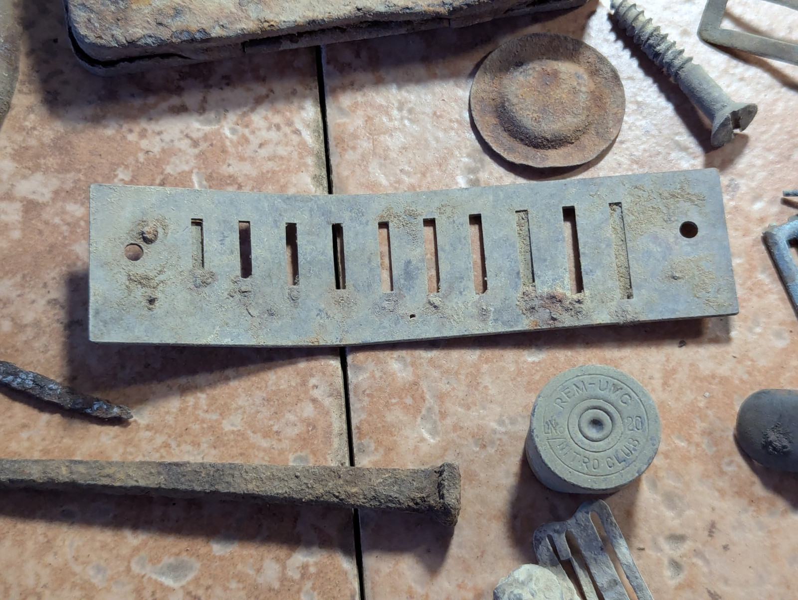 Dug Relics Vintage Iron Axle Grease Tin Door Knob Barrel Spigot Brass Ruler