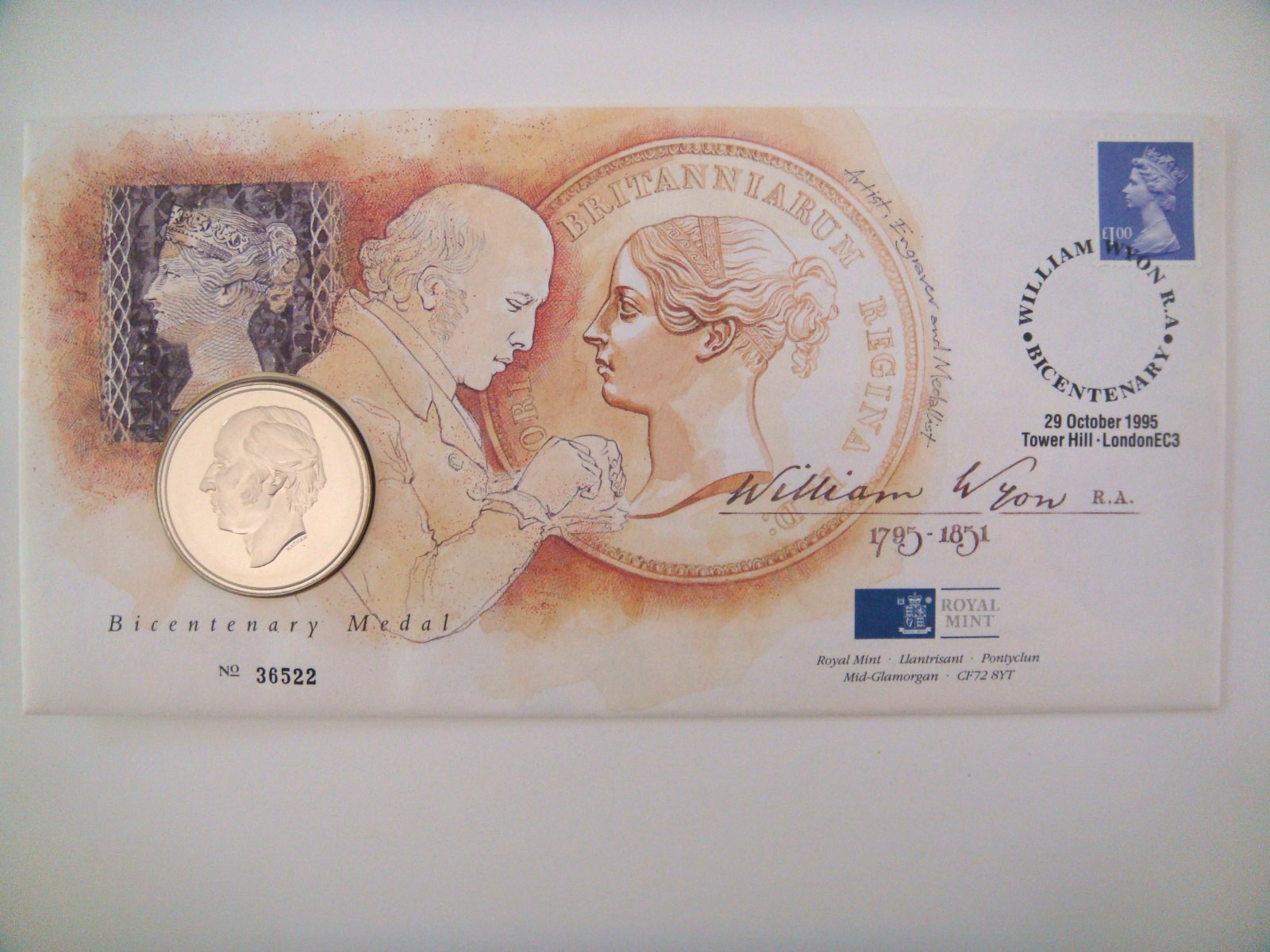 1995 Royal Mint William Wyon Bicentenary Medal Coin And Cover
