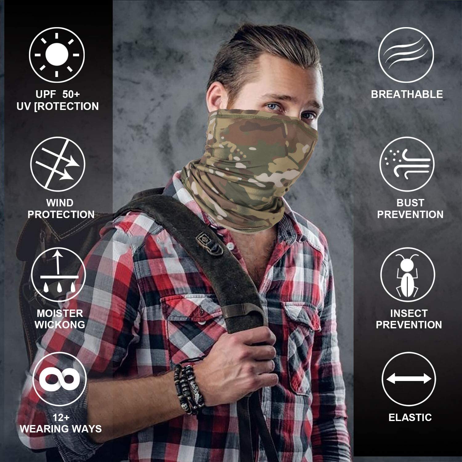 Tactical Camo Neck Gaiter Face Mask Scarf Breathable Bandana Cover Balaclava US